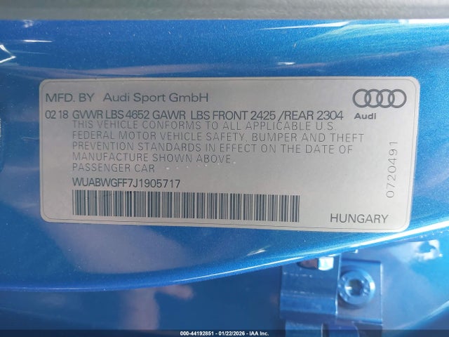 2018 AUDI RS 3 WUABWGFF7J1905717 Photo 8
