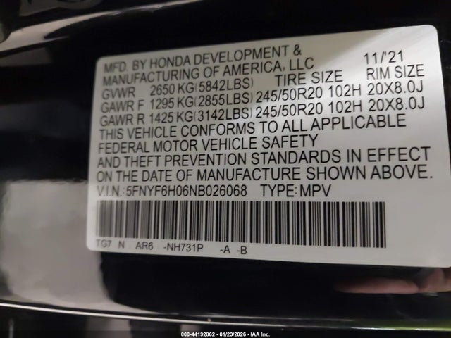 2022 HONDA PILOT 5FNYF6H06NB026068 Photo 8
