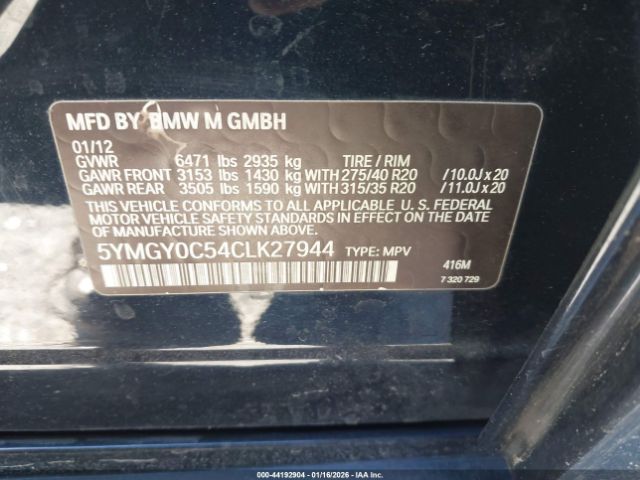 2012 BMW X5 M 5YMGY0C54CLK27944 Photo 8