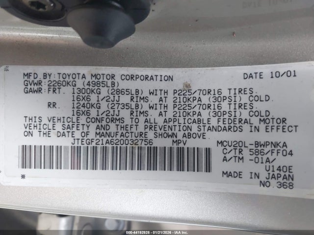 2002 TOYOTA HIGHLANDER JTEGF21A620032756 Photo 8