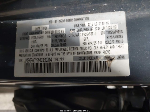 44192961 :رقم المزاد ، JM3KFACY2M0330914 vin ، 2021 Mazda Cx-5 Carbon Edition Turbo مزاد بيع