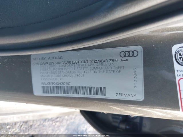 Продажа на аукционе авто 2016 Audi A6 2.0t Premium Plus, vin: WAUGFAFC4GN057607, номер лота: 44193077