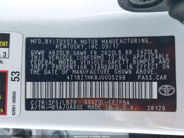 4T1BZ1HK8JU005298 Toyota Camry Xse V6