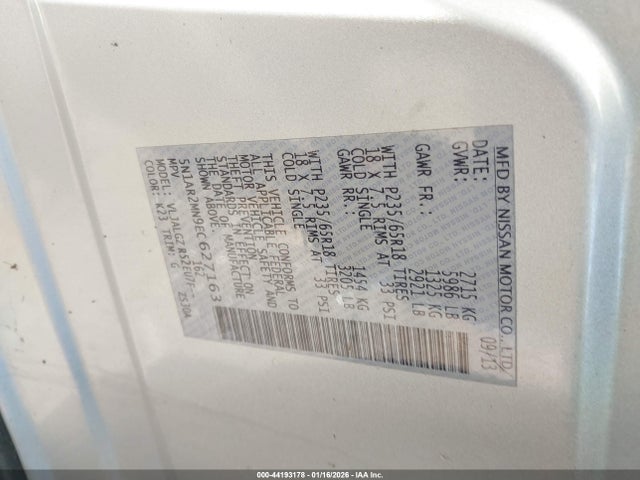 Auction sale of the 2014 Nissan Pathfinder Sl, vin: 5N1AR2MN9EC627163, lot number: 44193178