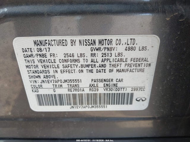 44193191 :رقم المزاد ، JN1EV7AP0JM355551 vin ، 2018 Infiniti Q50 3.0t Sport مزاد بيع