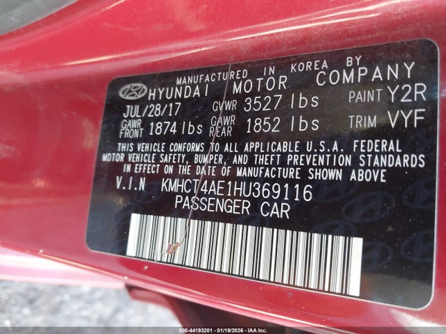 KMHCT4AE1HU369116 Hyundai Accent Value Edition