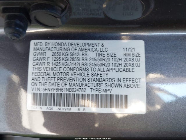 2022 HONDA PILOT 5FNYF6H61NB024782 Photo 8