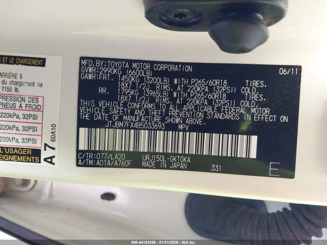 Aukcja sprzedaży 2011 Lexus Gx 460, vin: JTJBM7FX4B5033693, numer aukcji: 44193256