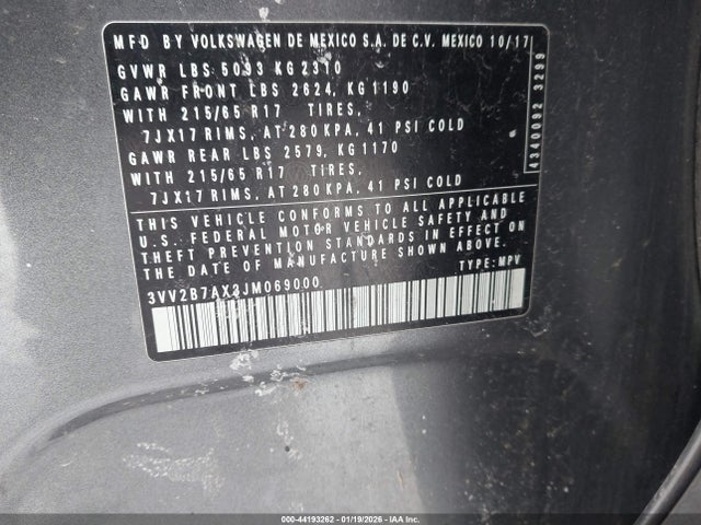 Aukcja sprzedaży 2018 Volkswagen Tiguan 2.0t Se/2.0t Sel, vin: 3VV2B7AX3JM069000, numer aukcji: 44193262
