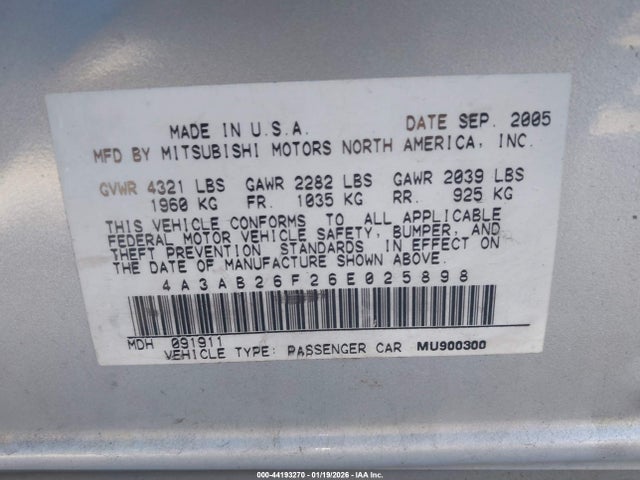 2006 MITSUBISHI GALANT 4A3AB26F26E025898 Photo 8