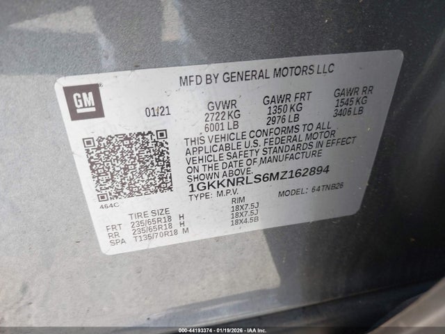 1GKKNRLS6MZ162894 GMC Acadia Awd Sle