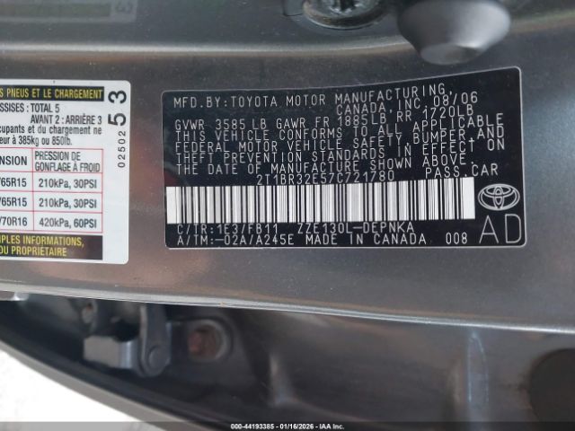 2007 TOYOTA COROLLA 2T1BR32E57C721780 Photo 8