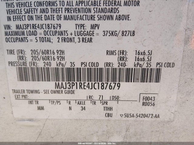 MAJ3P1RE4JC187679 Ford ECOSPORT S