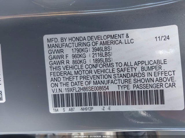 19XFL2H86SE008654 Honda Civic Sedan Sport