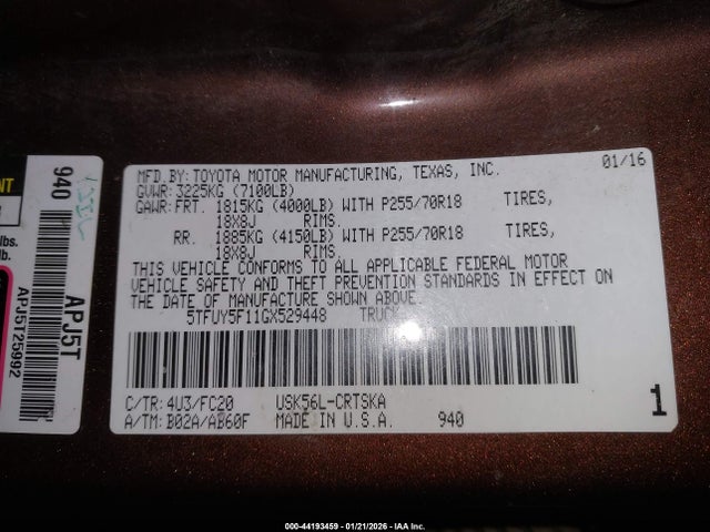 2016 TOYOTA TUNDRA 5TFUY5F11GX529448 Photo 8