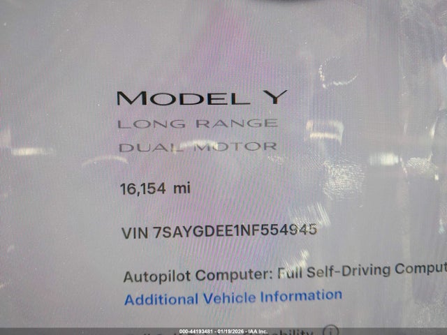 7SAYGDEE1NF554945 Tesla Model Y Long Range Dual Motor All-wheel Drive