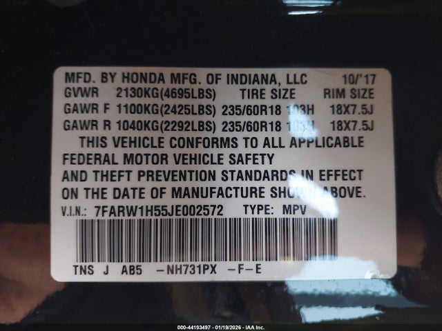 7FARW1H55JE002572 Honda CR-V EX
