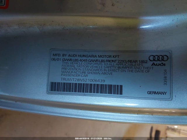2002 AUDI TT TRUWT28N521006439 Photo 8