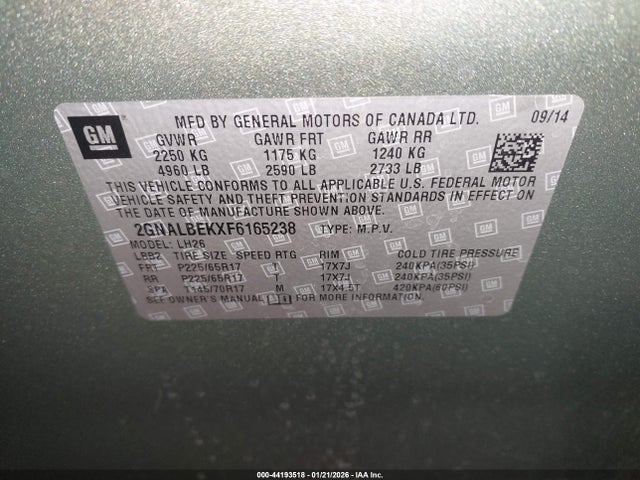 2GNALBEKXF6165238 Chevrolet EQUINOX 1LT