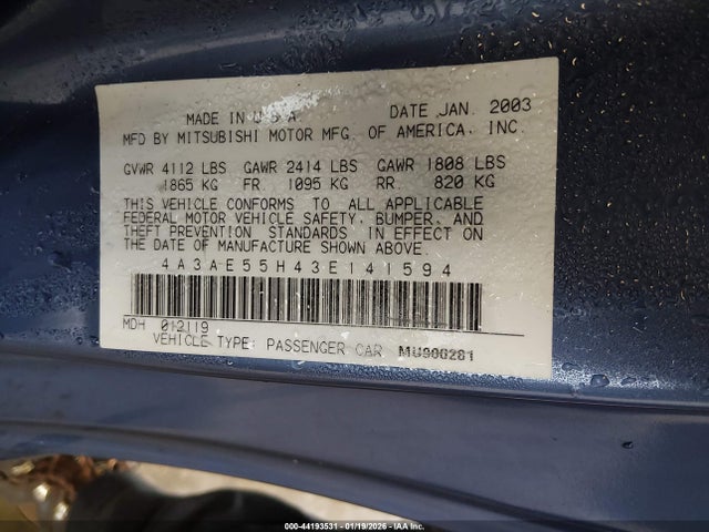 2003 MITSUBISHI ECLIPSE SPYDER 4A3AE55H43E141594 Photo 8