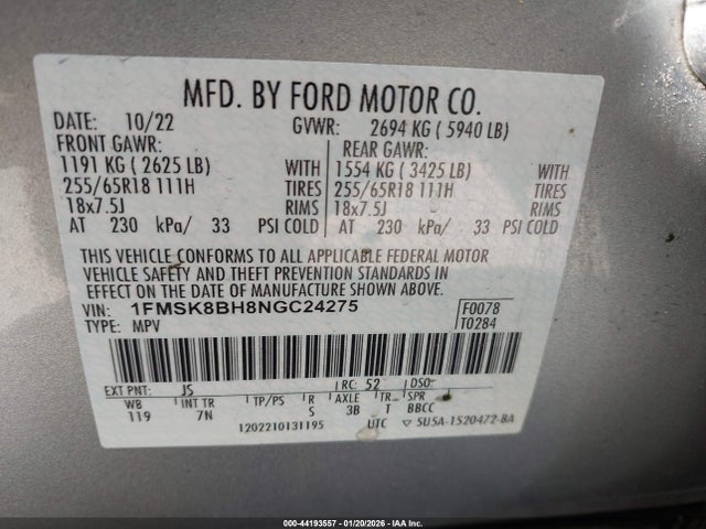 1FMSK8BH8NGC24275 Ford Explorer