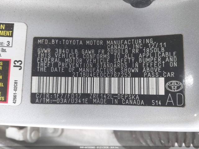 2012 TOYOTA COROLLA 2T1BU4EE0CC767253 Photo 8