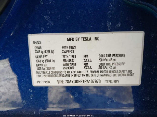 7SAYGDEE1PA107970 Tesla Model Y Awd/long Range Dual Motor All-wheel Drive