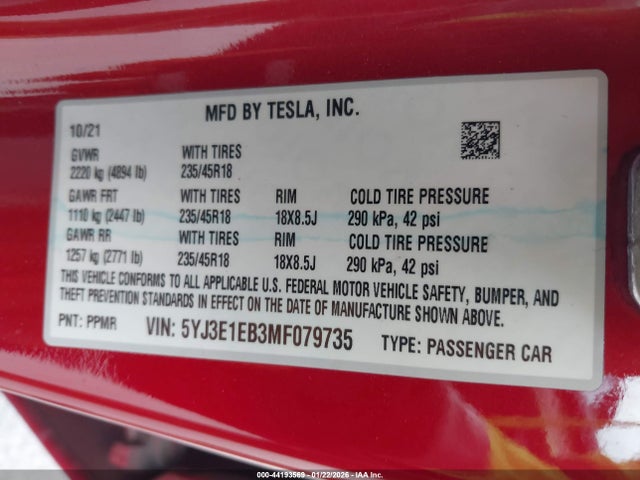 2021 TESLA MODEL 3 5YJ3E1EB3MF079735 Photo 8