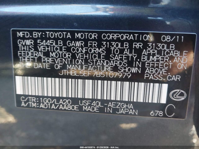 2011 LEXUS LS 460 JTHBL5EF7B5107979 Photo 8
