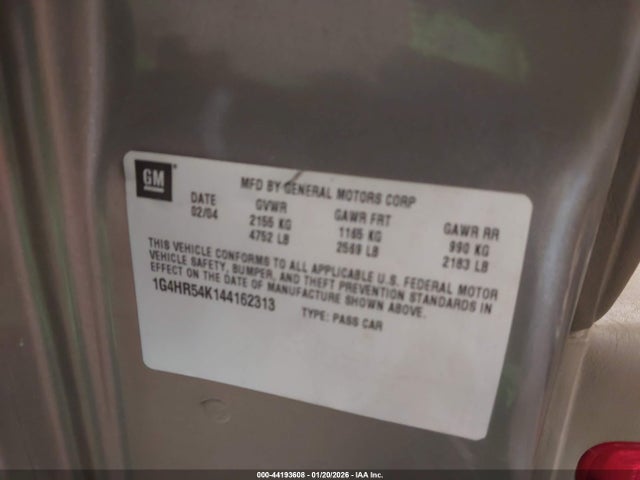 Продаж на аукціоні авто 2004 Buick Lesabre Limited, vin: 1G4HR54K144162313, номер лоту: 44193608