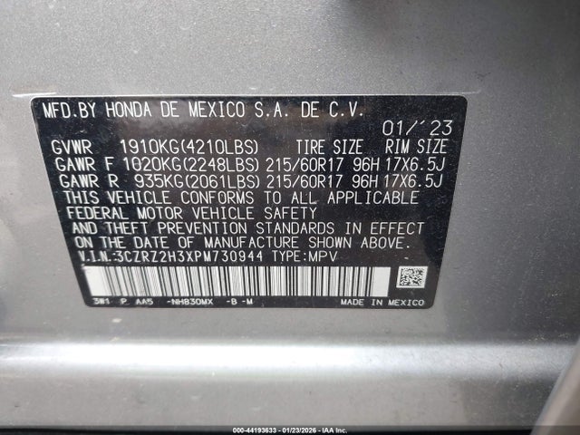 3CZRZ2H3XPM730944 Honda Hr-v Awd Lx