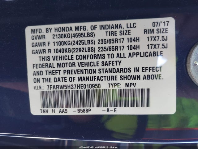 Honda CR-V LX 2017 7FARW5H37HE010950 Image 9