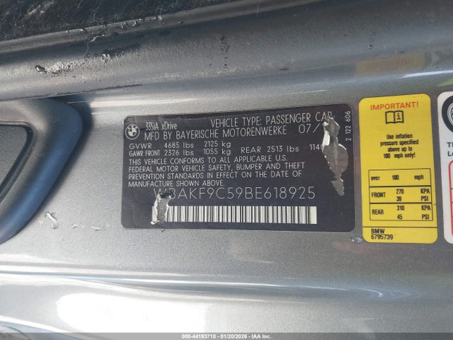 Продаж на аукціоні авто 2011 Bmw 335i Xdrive, vin: WBAKF9C59BE618925, номер лоту: 44193710