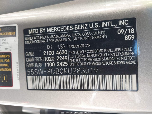 55SWF8DB0KU283019 Mercedes-Benz C 300