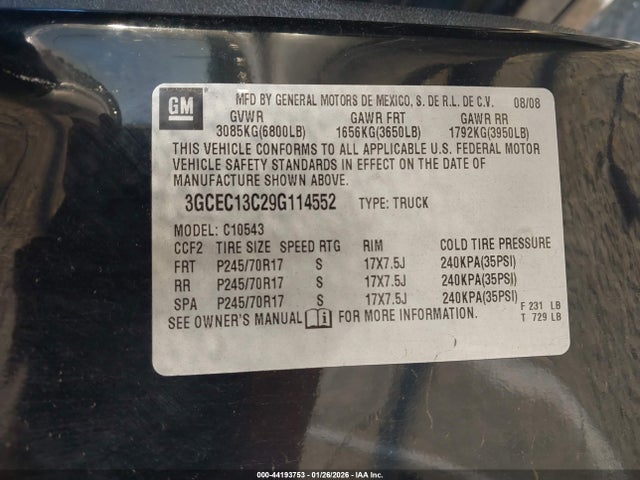 Aukcja sprzedaży 2009 Chevrolet Silverado 1500 Ls, vin: 3GCEC13C29G114552, numer aukcji: 44193753