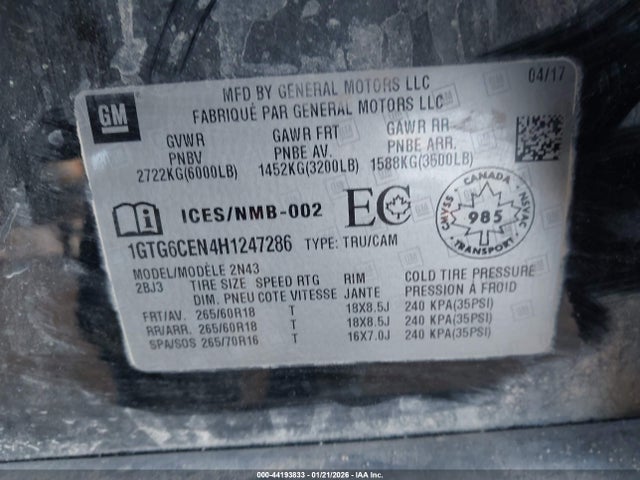 Aukcja sprzedaży 2017 Gmc Canyon Sle, vin: 1GTG6CEN4H1247286, numer aukcji: 44193833