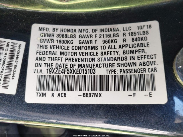 19XZE4F5XKE015103 Honda INSIGHT EX