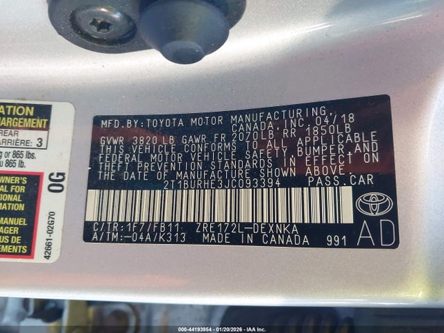 Toyota COROLLA LE 2018 2T1BURHE3JC093394 Image 9