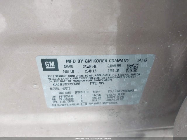 Продаж на аукціоні авто 2019 Buick Encore Awd Preferred, vin: KL4CJESB2KB906495, номер лоту: 44193975