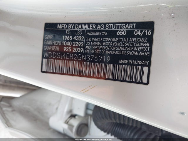 Продаж на аукціоні авто 2016 Mercedes-benz Cla 250, vin: WDDSJ4EB2GN376919, номер лоту: 44194005