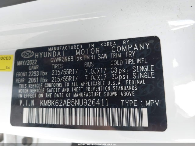 KM8K62AB5NU926411 Hyundai Kona Sel