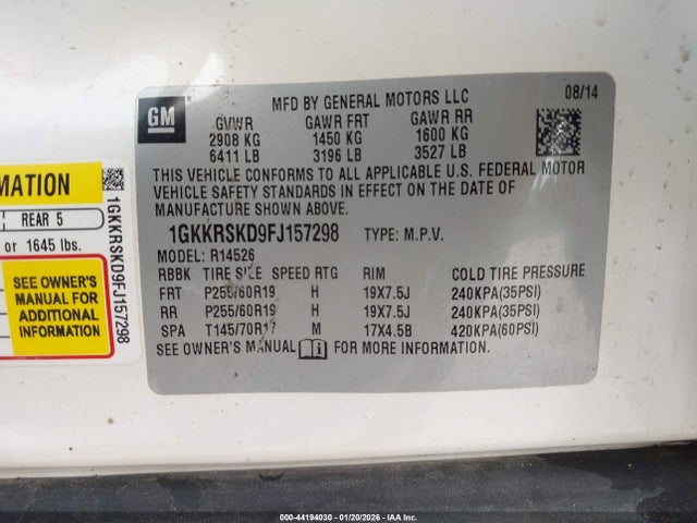 Aukcja sprzedaży 2015 Gmc Acadia Slt-2, vin: 1GKKRSKD9FJ157298, numer aukcji: 44194030