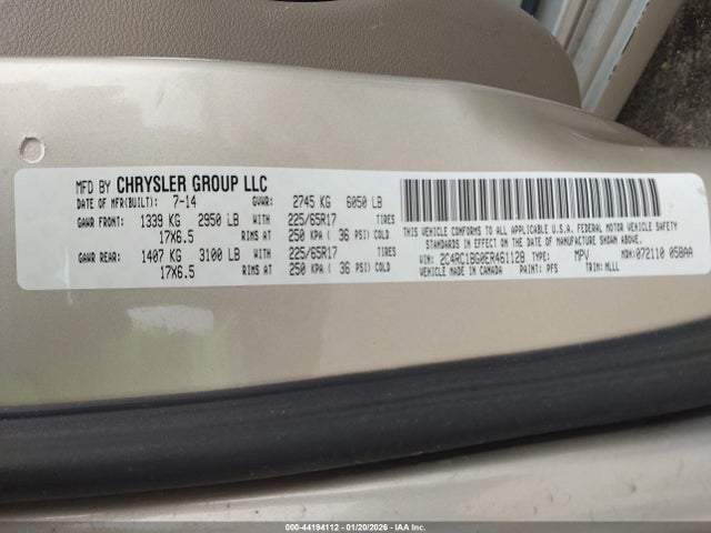 44194112 :رقم المزاد ، 2C4RC1BG0ER461128 vin ، 2014 Chrysler Town & Country Touring مزاد بيع