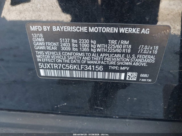 Aukcja sprzedaży 2019 Bmw X3 Sdrive30i, vin: 5UXTR7C56KLF34156, numer aukcji: 44194120