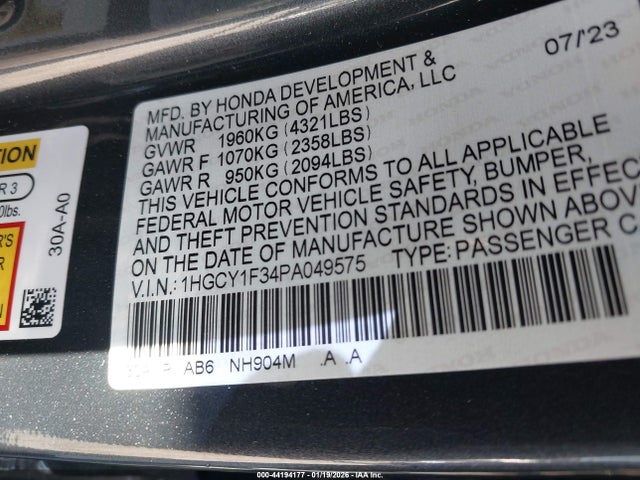 1HGCY1F34PA049575 Honda ACCORD EX