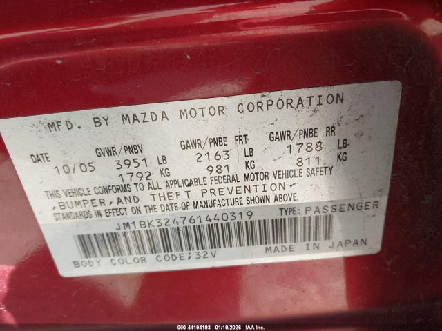 2006 MAZDA MAZDA3 JM1BK324761440319 Photo 8