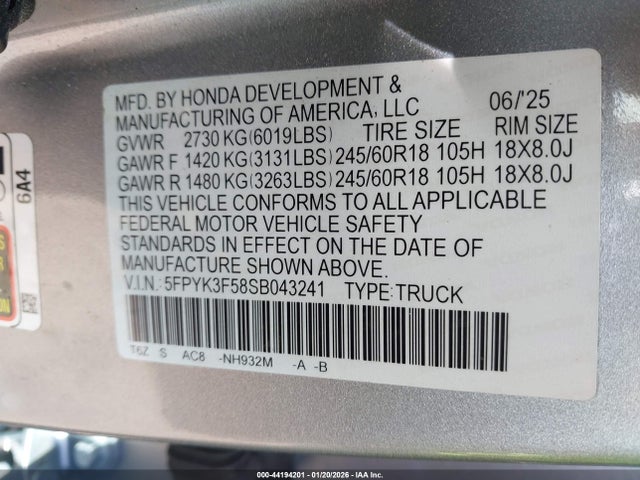 Honda Ridgeline Rtl 2025 5FPYK3F58SB043241 Image 9
