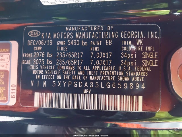 5XYPGDA35LG659894 KIA Sorento 2.4l Lx