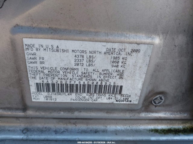 2010 MITSUBISHI GALANT 4A32B2FF8AE008925 Photo 8