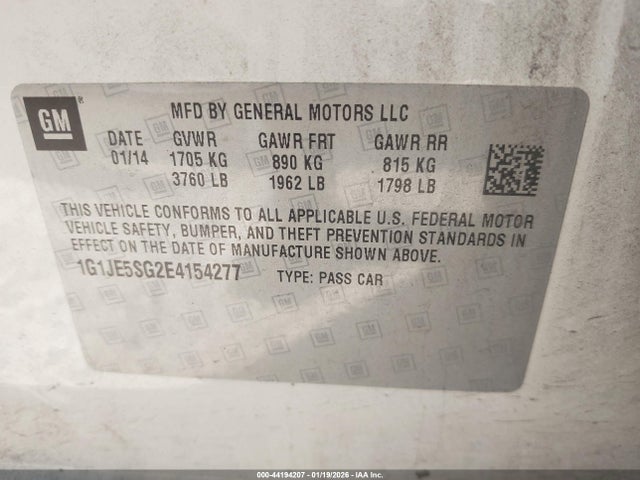 1G1JE5SG2E4154277 Chevrolet Sonic Ltz Auto